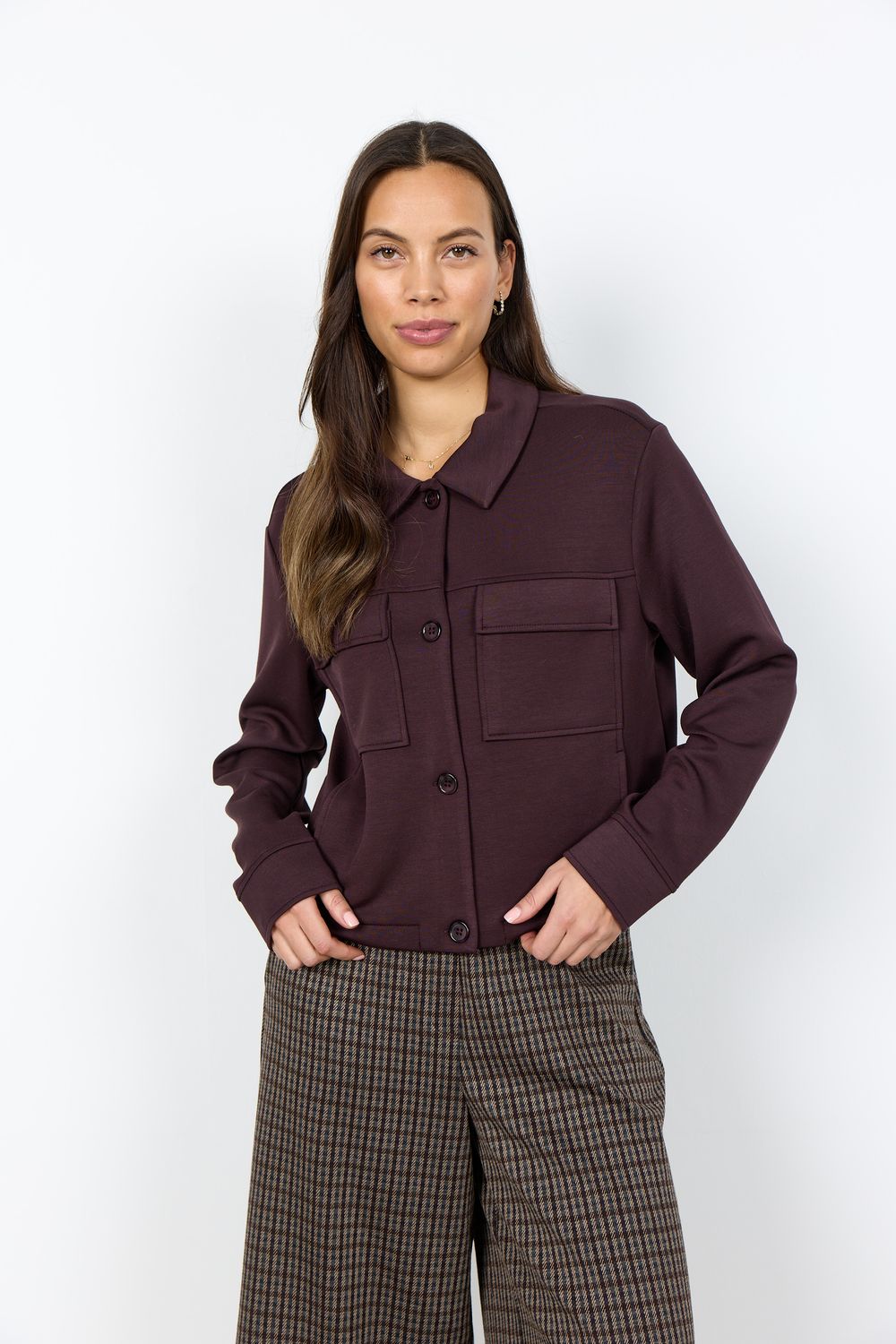 Soya Concept Veste en modal brun chocolat avec grandes poches 27858