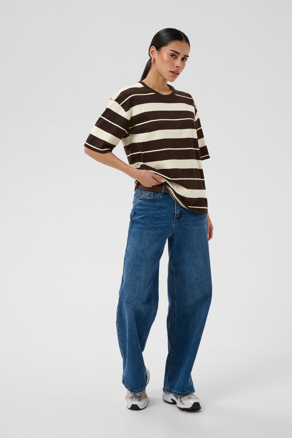 Kaffe T-shirt offwhite à rayures brune 10511813