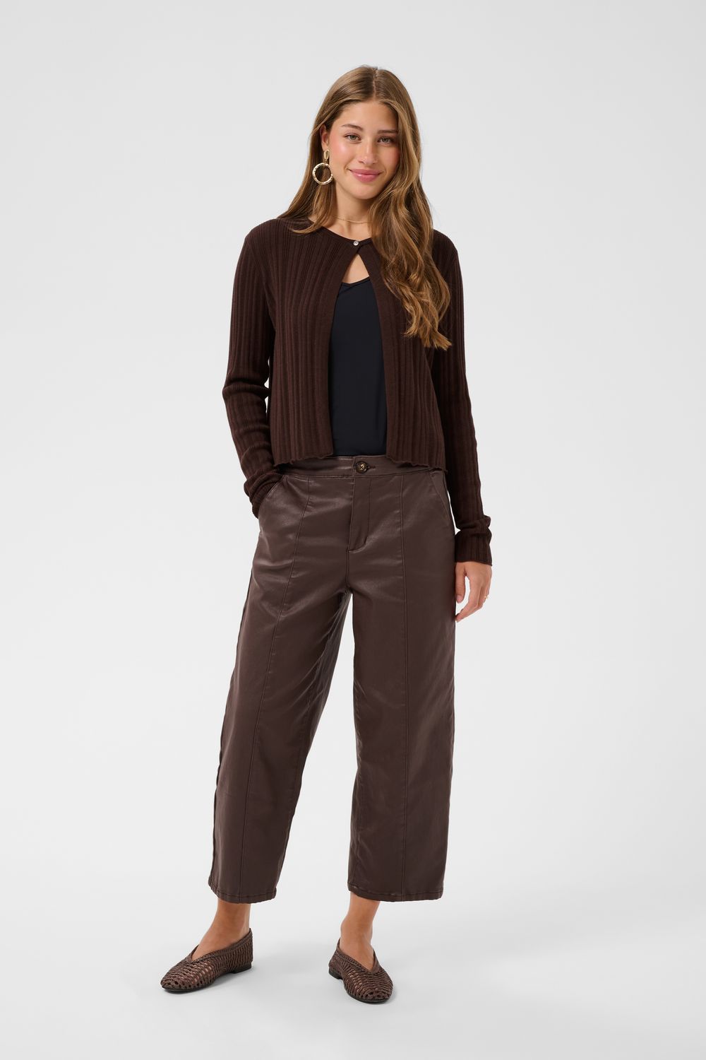 Cream Cardigan court un bouton brun java 10615292