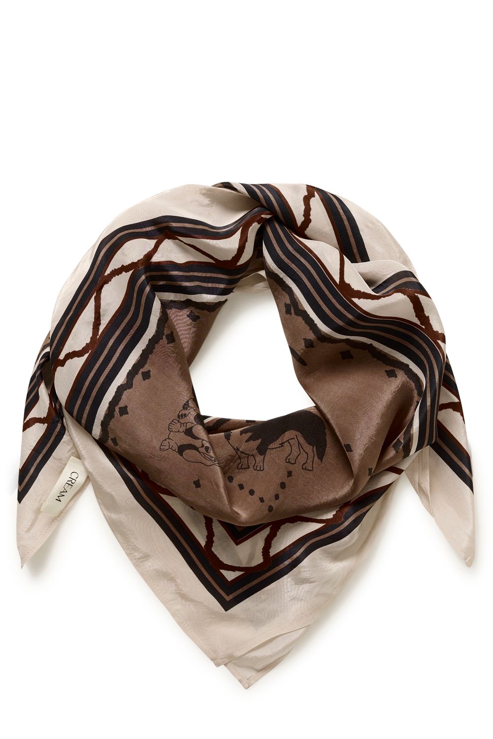 Cream Foulard dans les tons de brun avec imprimé de chiens 10615495