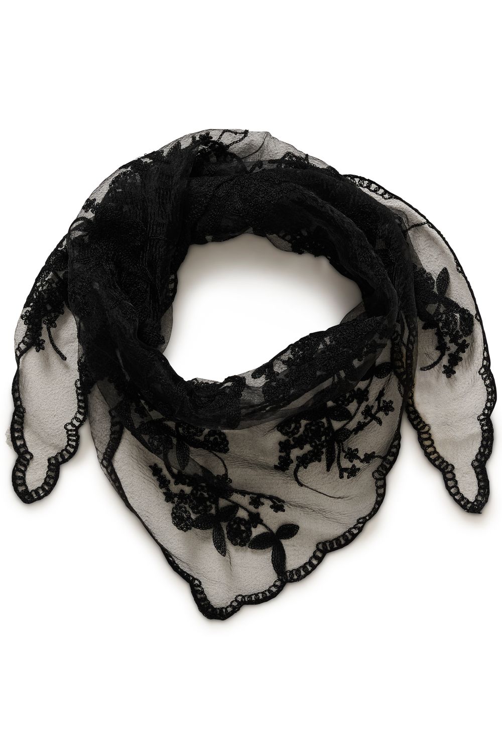 Cream Foulard polyvalent transparent avec motif floral noir sur fond noir 10615621