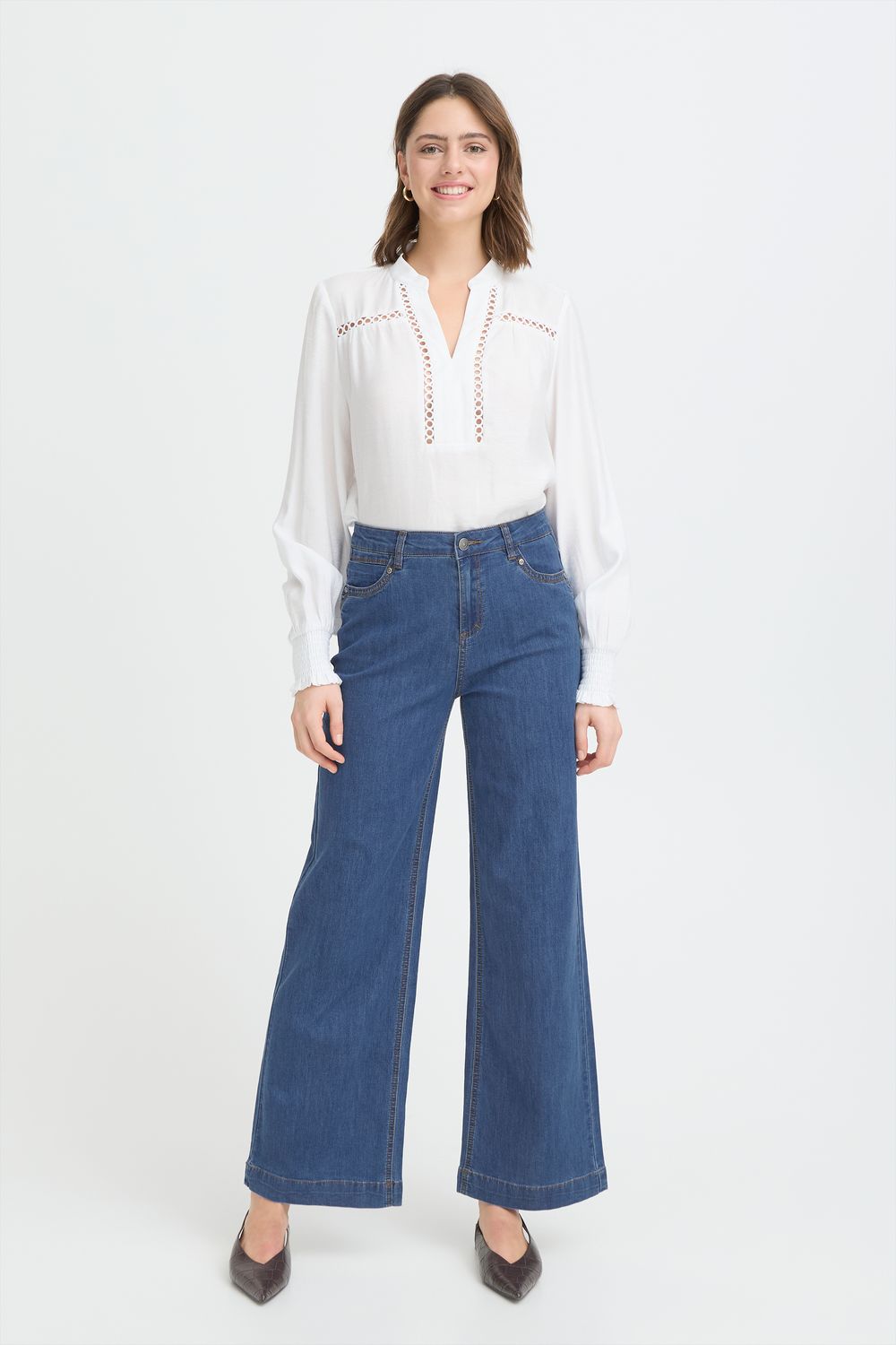 Fransa Jeans bleu moyen taille haute jambes larges 20614692
