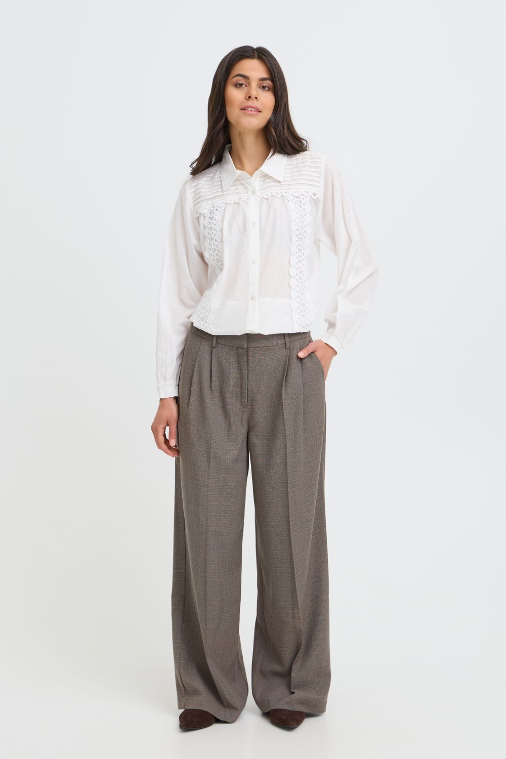 Fransa Pantalon fluide jambes larges couleur taupe mélange 20618445