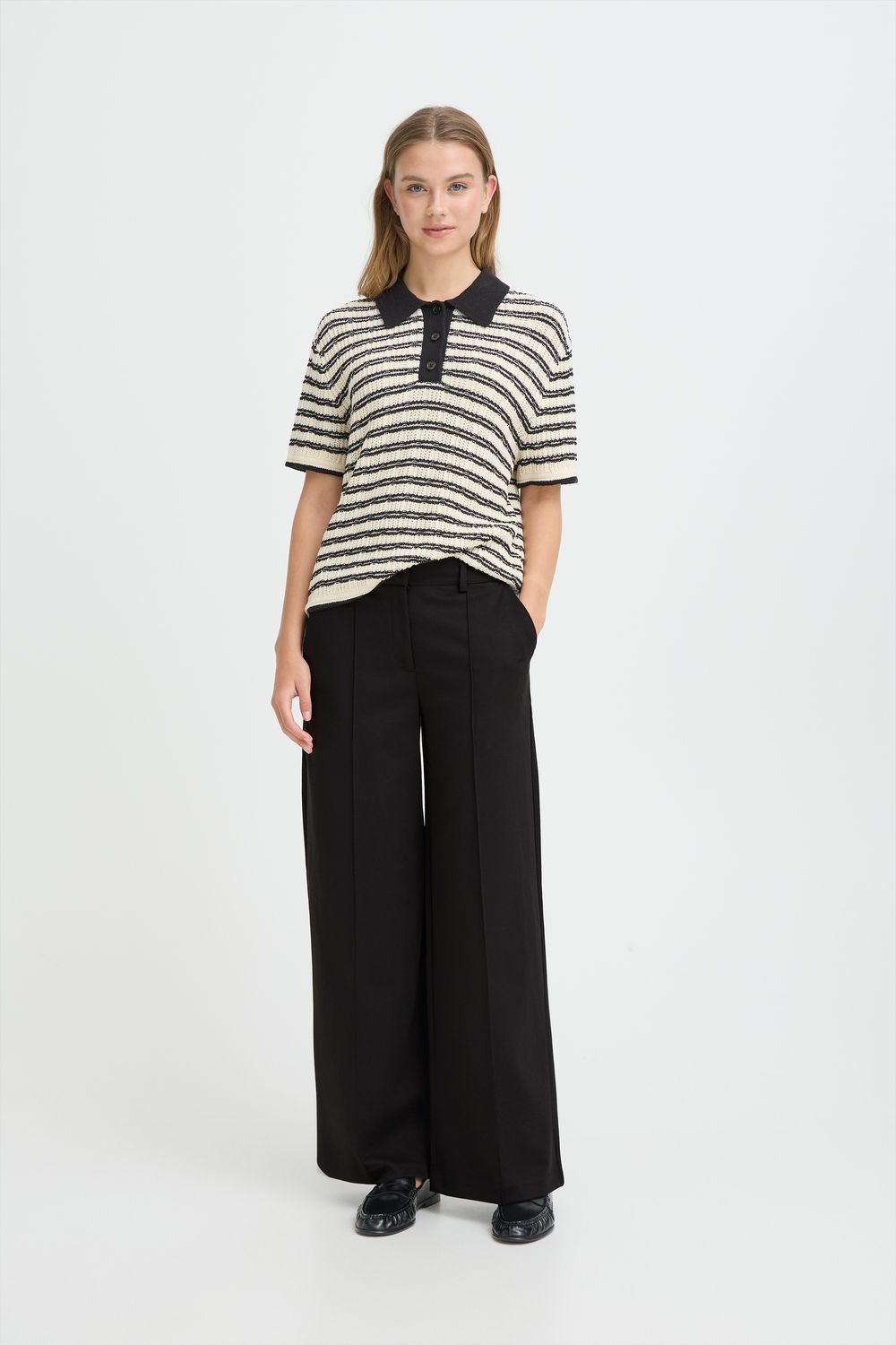 ICHI Pantalon Kate noir jambe larges 20116768