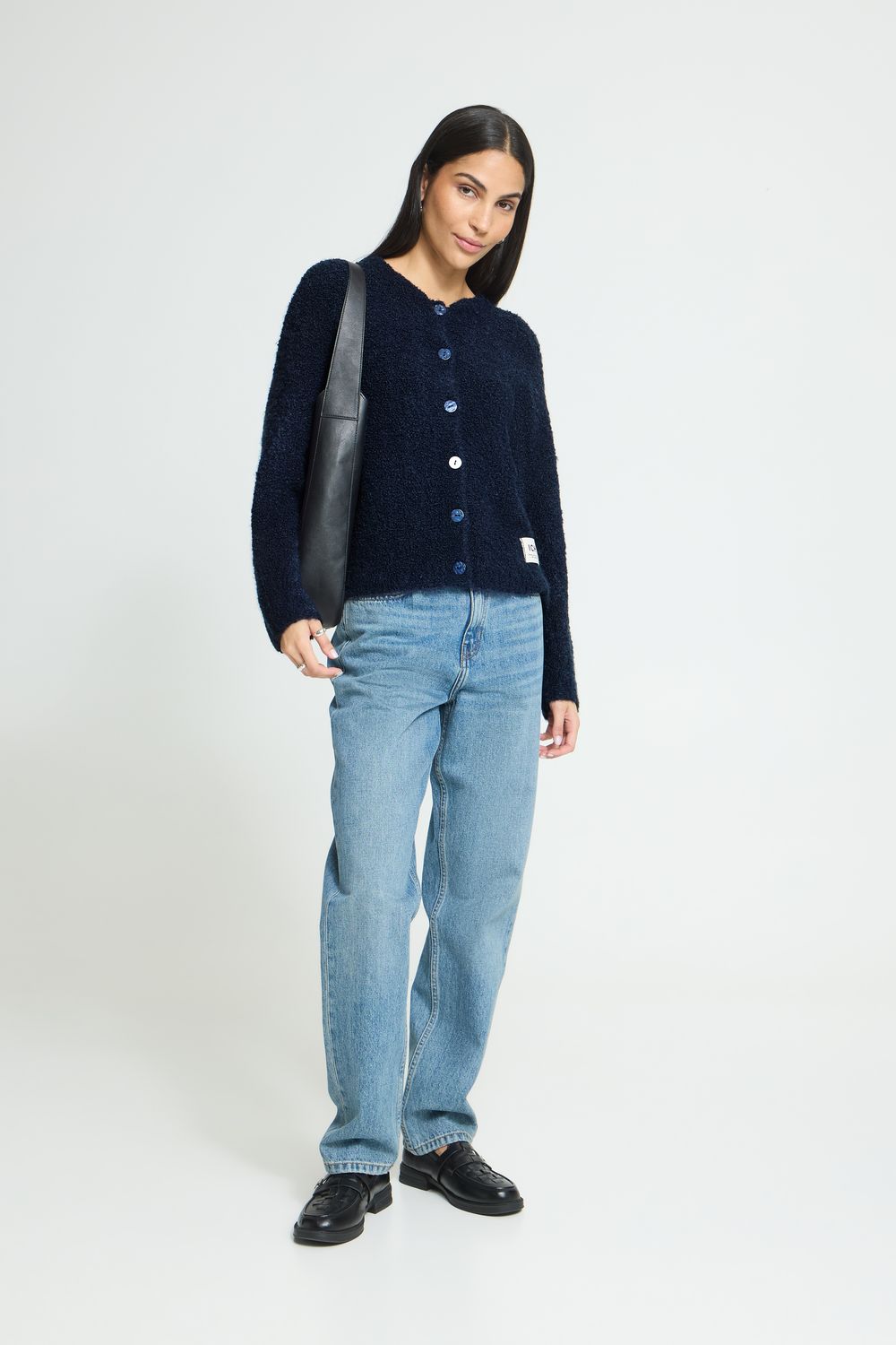 ICHI Cardigan bleu marine effet bouclé 20126450