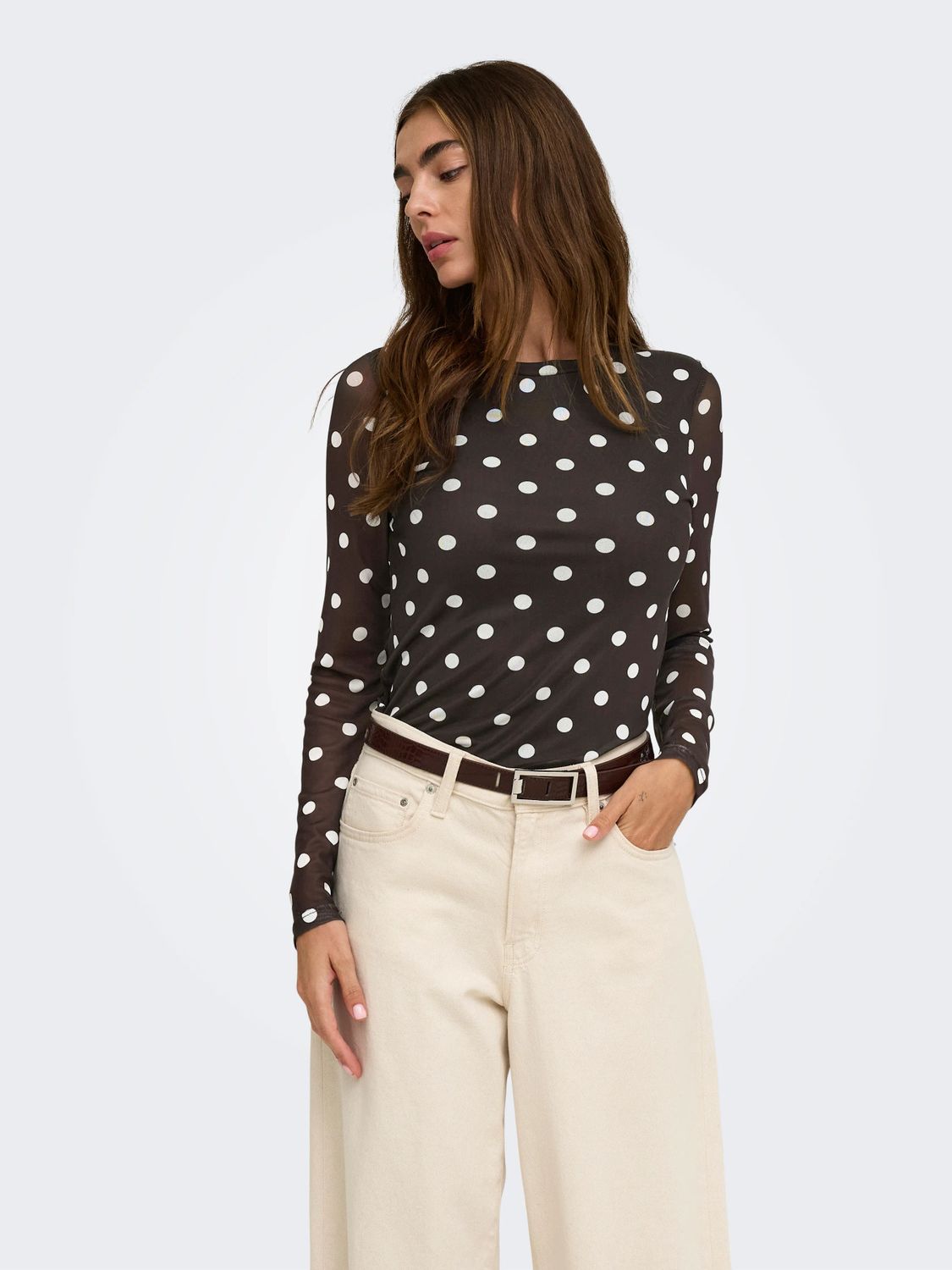Only Chandail mesh manches longues Coffee Bean imprimé pois offwhite 15357642