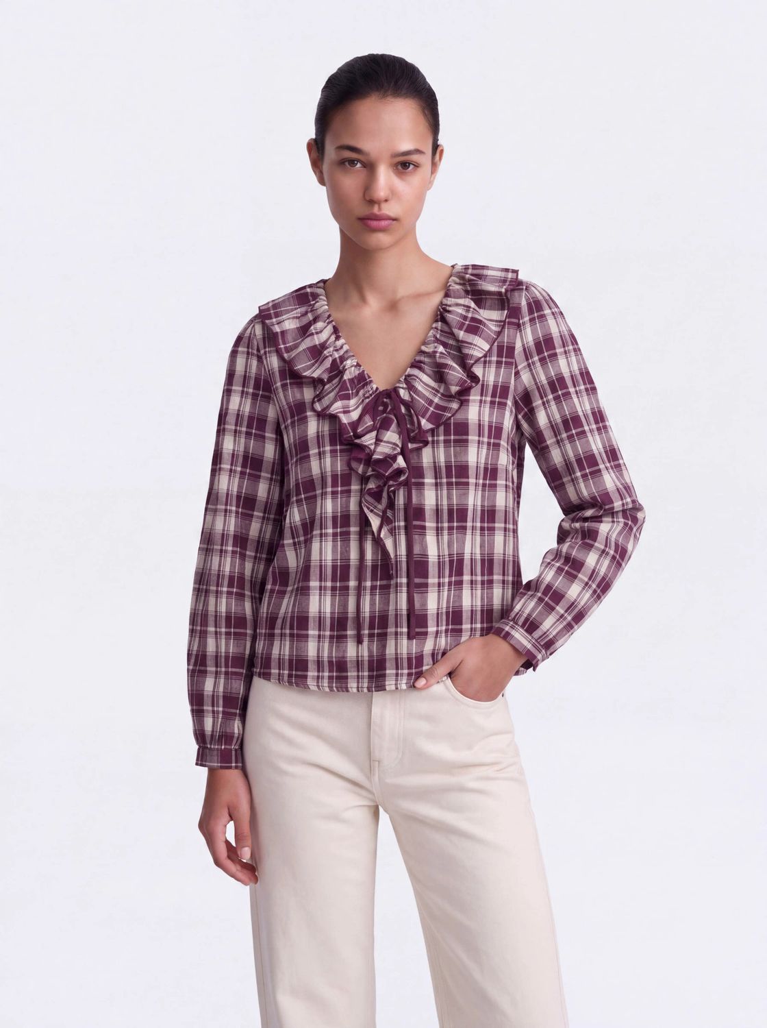 Only Blouse Check Frill Figue carreaux offwhite 15381394