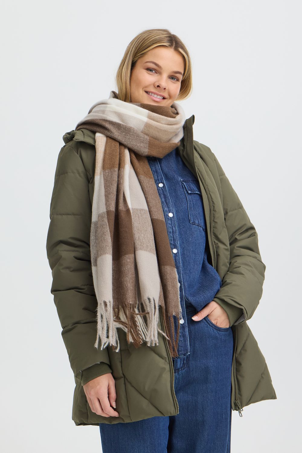 Fransa Foulard carreauté brun, taupe et offwhite 20618163