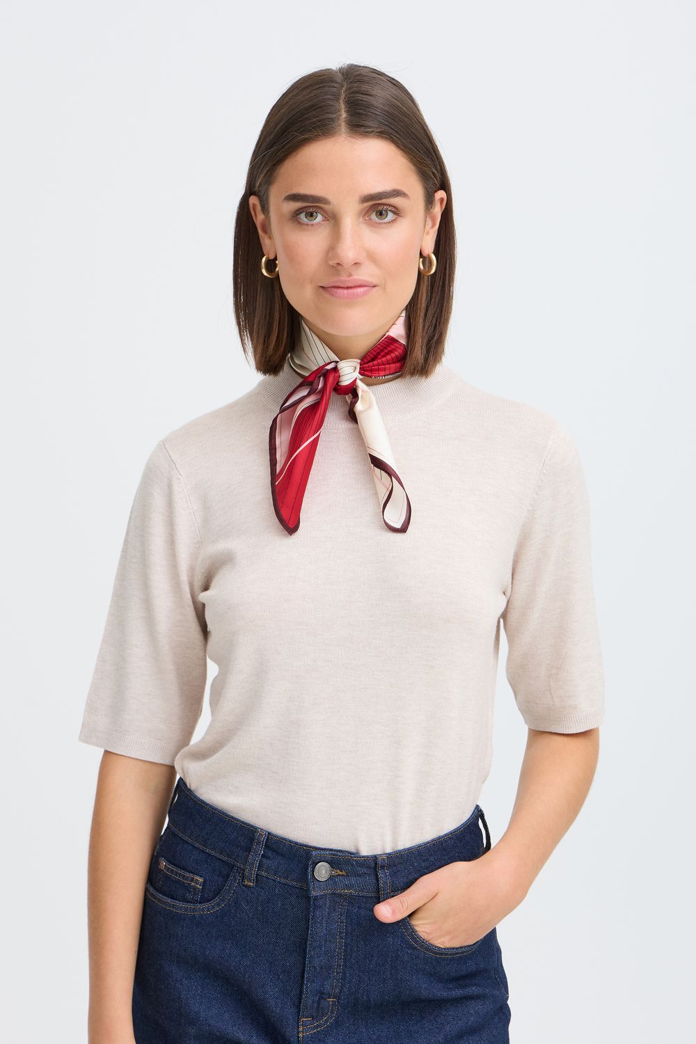 Fransa Foulard en soie offwhite, framboise et rose 20617644