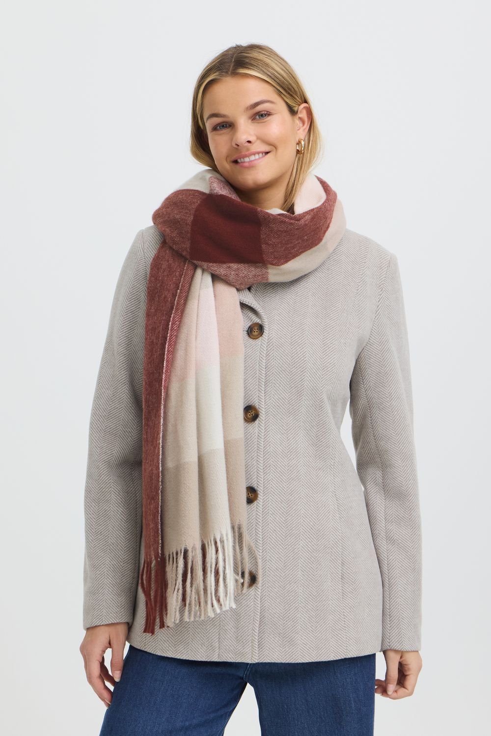 Fransa Foulard carreauté rhum raisin, beige et offwhite 20618163