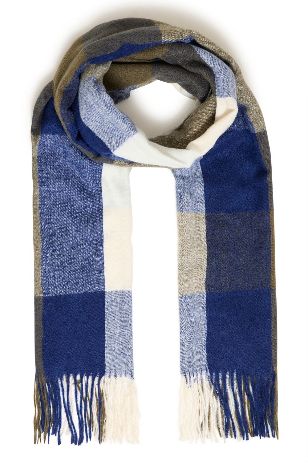 Fransa Foulard carreauté kaki, bleu et offwhite 20618163