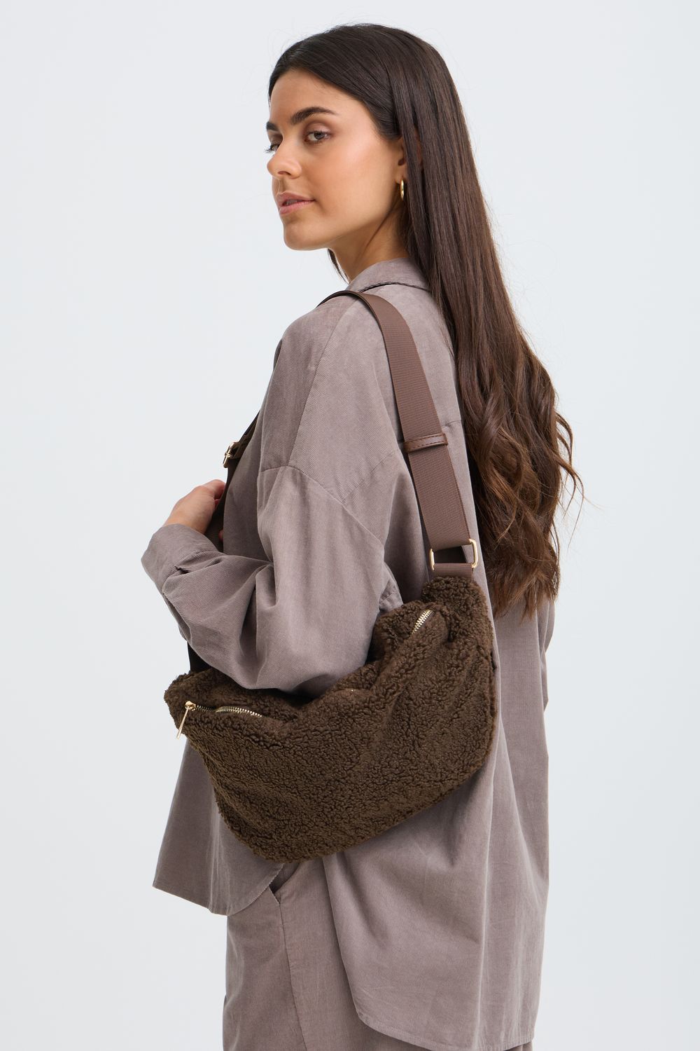 Fransa Sac à main bandoulière en teddy brun fudge 20618374