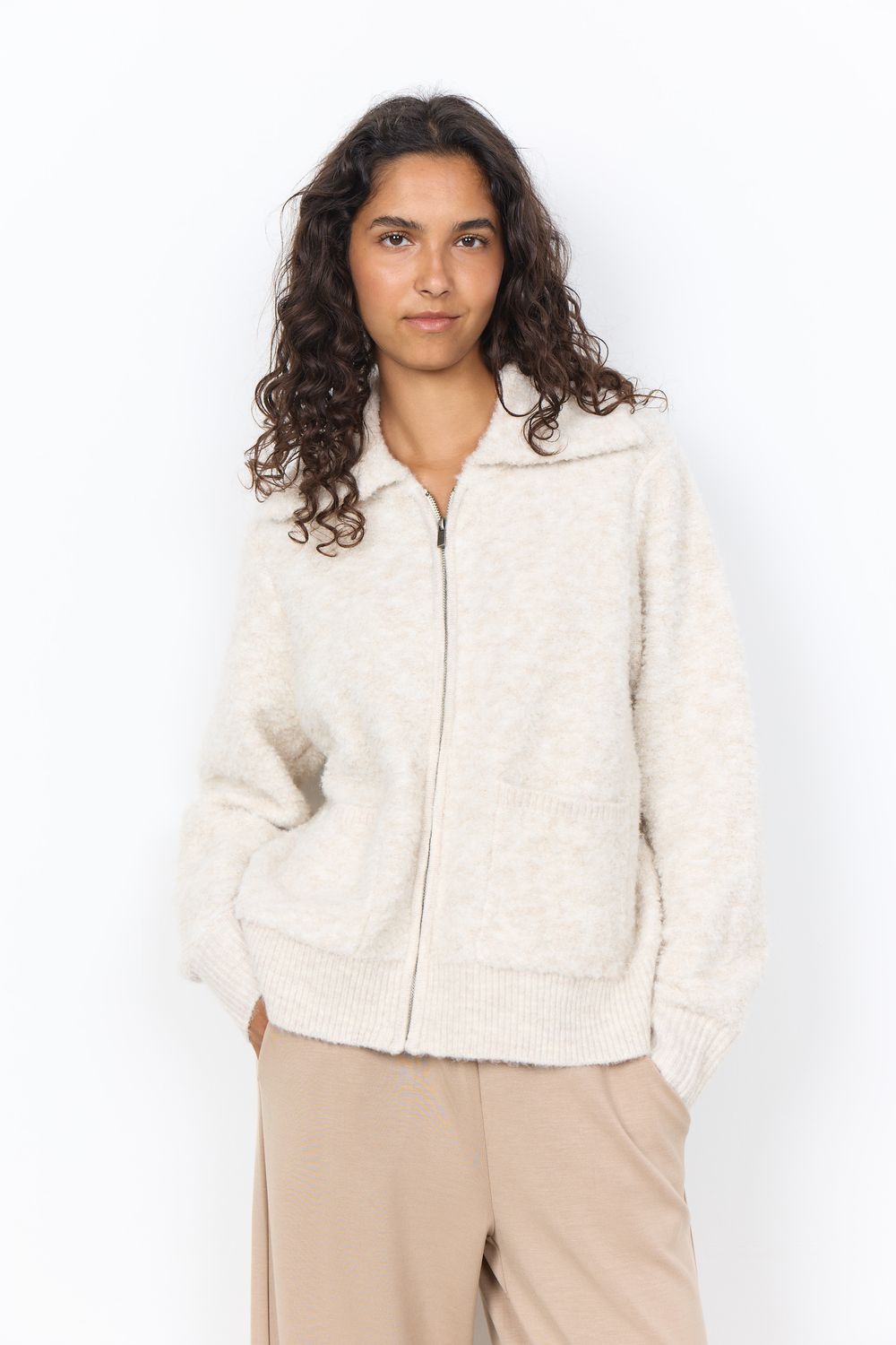 Soya Concept Veste Teddy Avoine Mélange manches longues avec fermeture éclair 33855