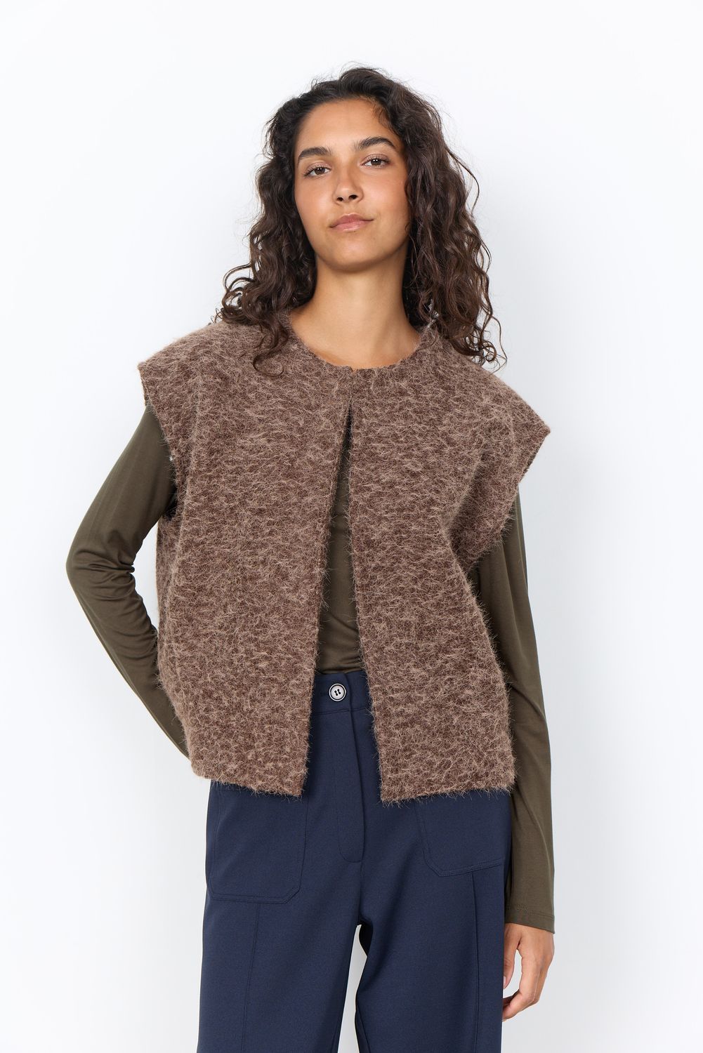 Soya Concept Veste lainage sans manches Brun Mélange 27827