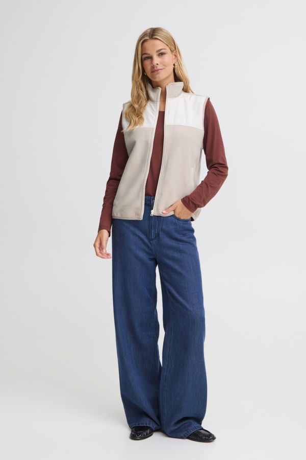Fransa Veste polar sans manches à fermeture éclair Whisper White 20618216