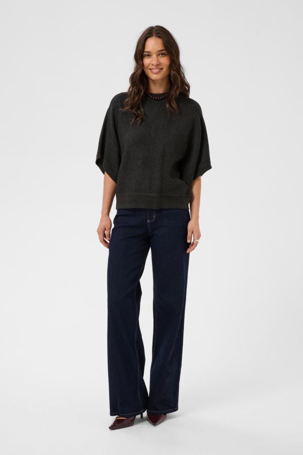 Kaffe Pull tricot manches chauve-souris Dark Grey Melange 10512436