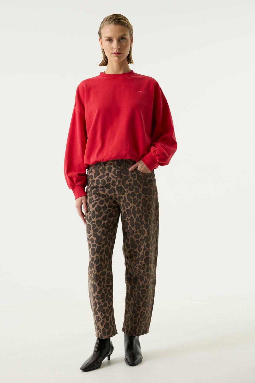 Garcia Chandail manches longues crewneck rouge élastique au bas U260060