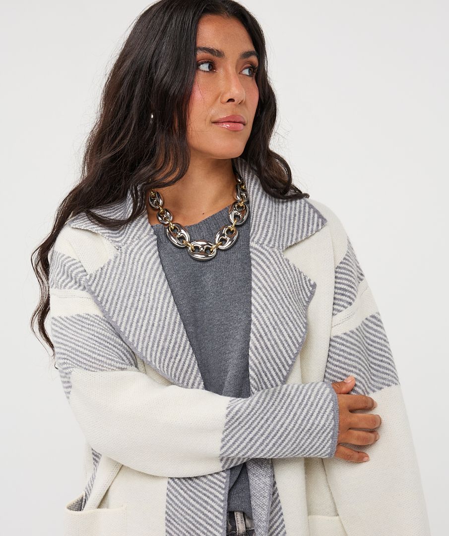 Esqualo Cardigan rayures crème et gris 2618510