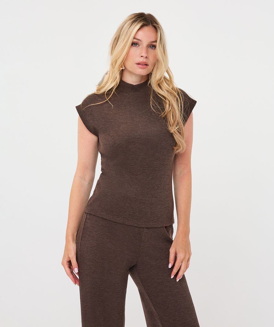 Esqualo T-Shirt sans manches mockneck tricot brun 2607535