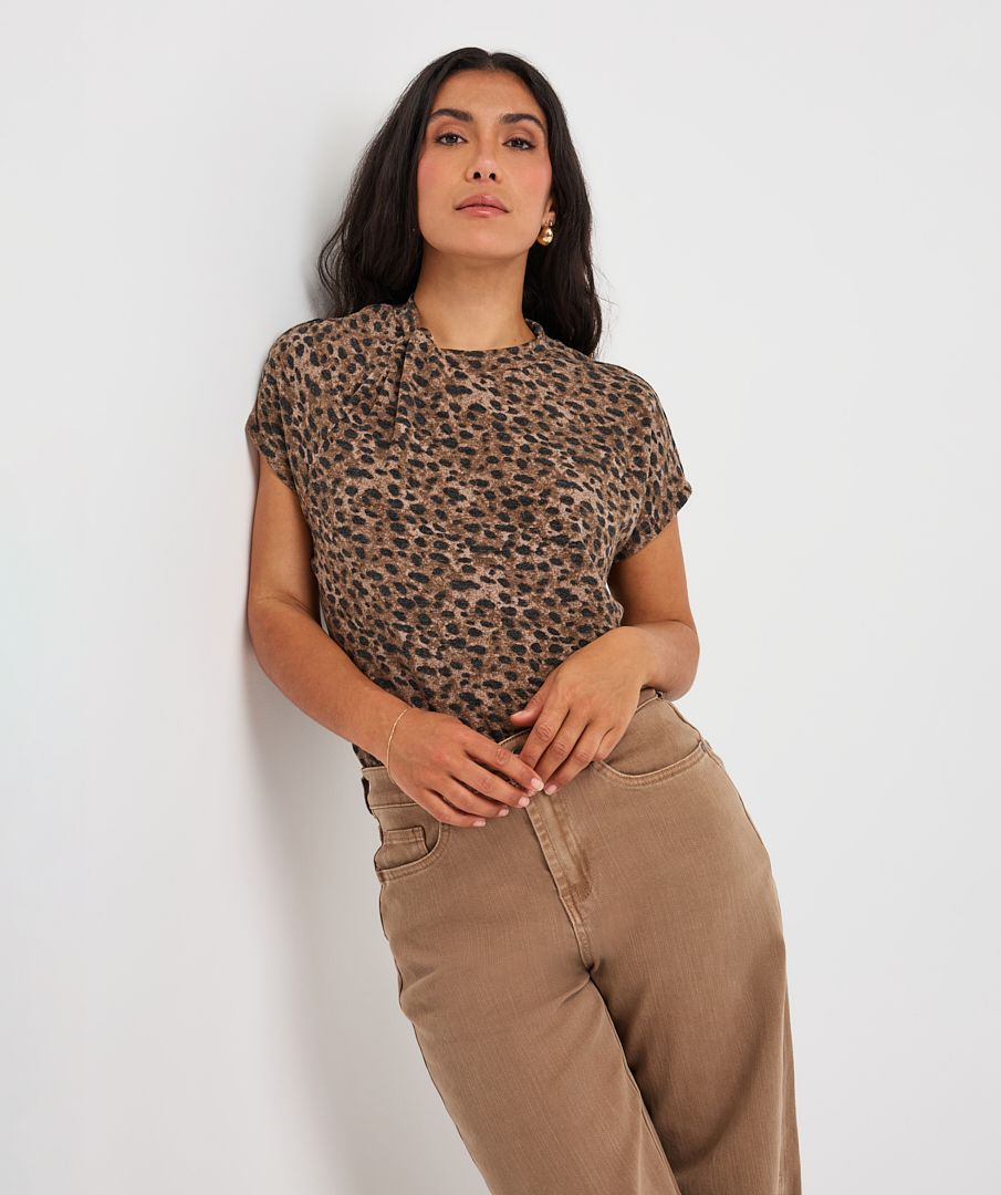 Esqualo Haut motif léopard detail twist au col 2630516