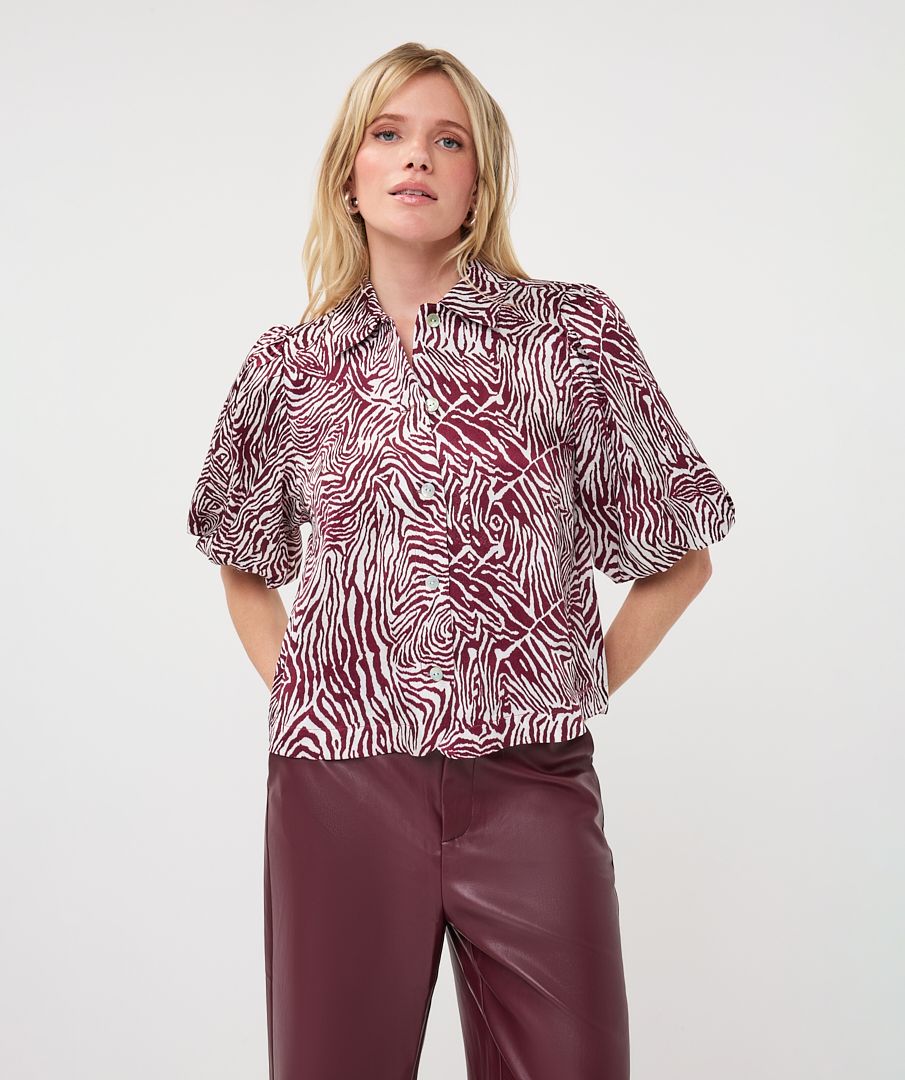Esqualo Blouse manches courtes motif Zèbre bordeau 2614522