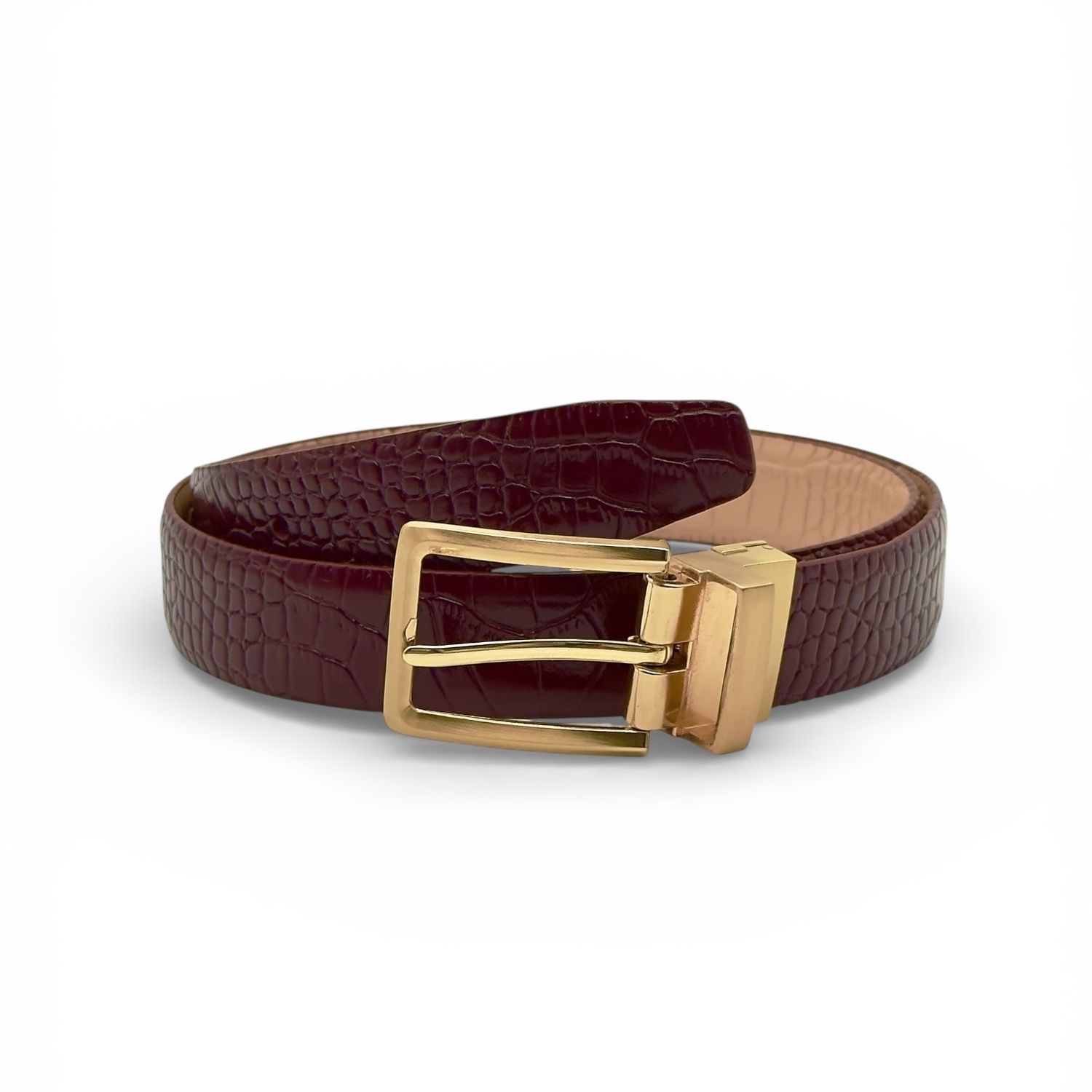 Eco7 Ceinture cuir réversible Croco marine et bourgogne AMANDA