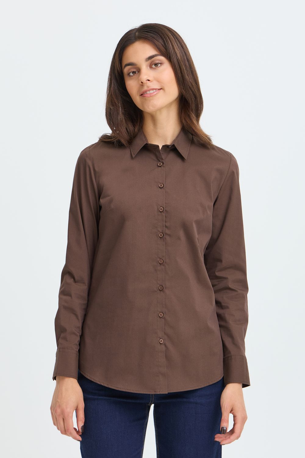 Fransa Chemise de base brune manches longues couple ample 20600181