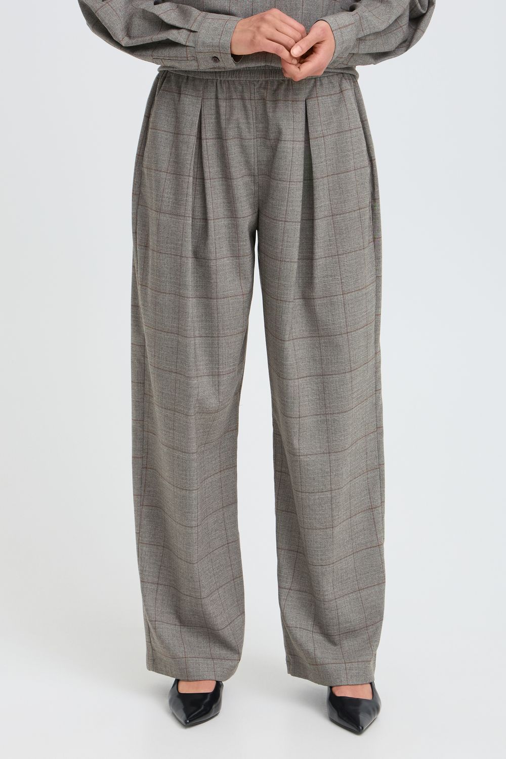 Fransa Pantalon driftwood à carreaux sur taille élastique avec poches 20618411