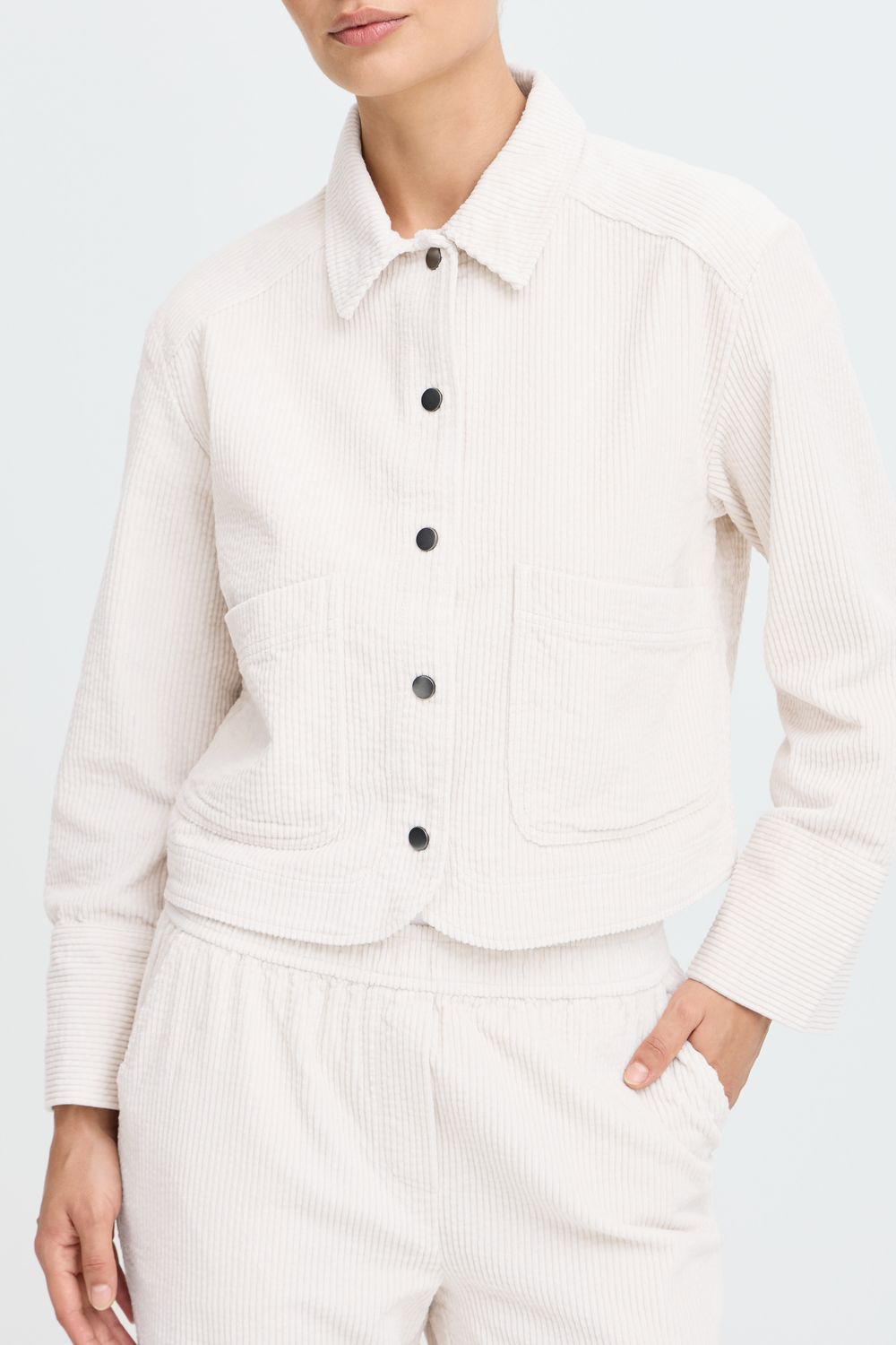 B.Young Veste en corduroy offwhite avec boutons pression et poches 20819467
