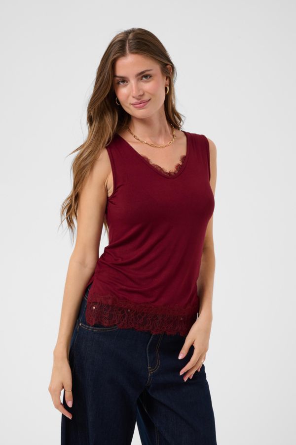Cream Haut sans manches col V avec dentelle Cabernet 10615546