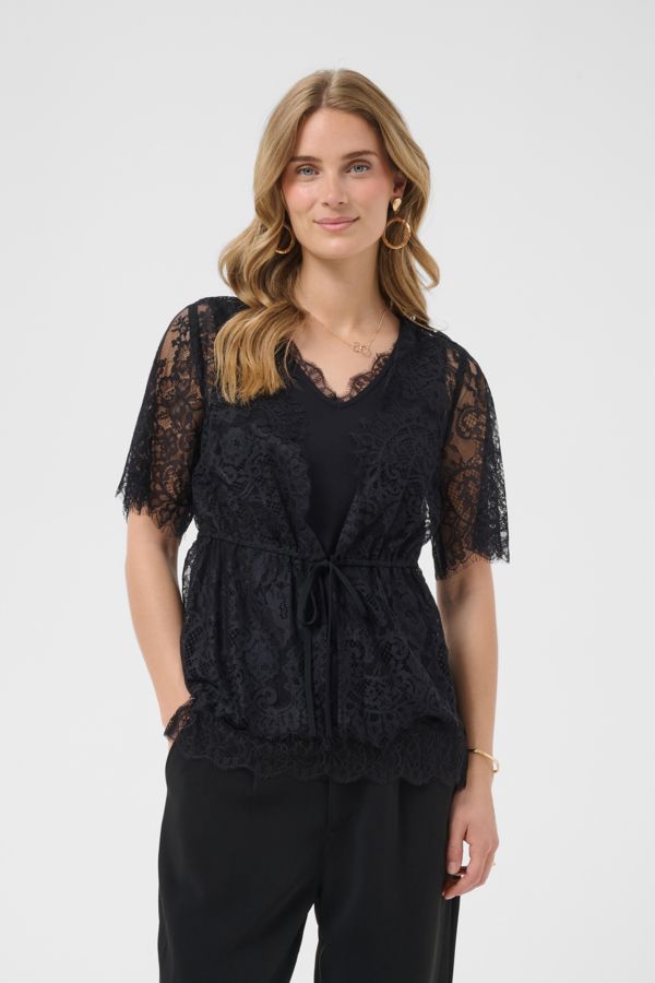 Cream Blouse noire dentelle attachée avant 10615443