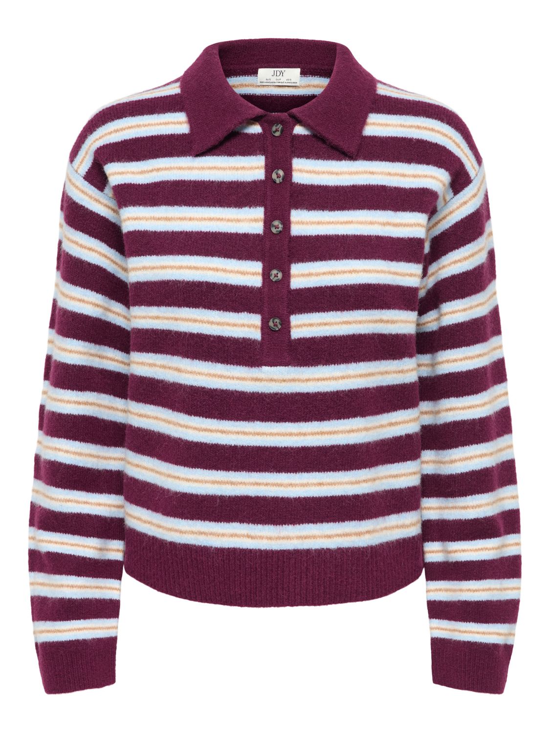 JDY Pull tricot manches longues col polo avec boutons avant Figue rayures offwhite bleu et tan 15381529