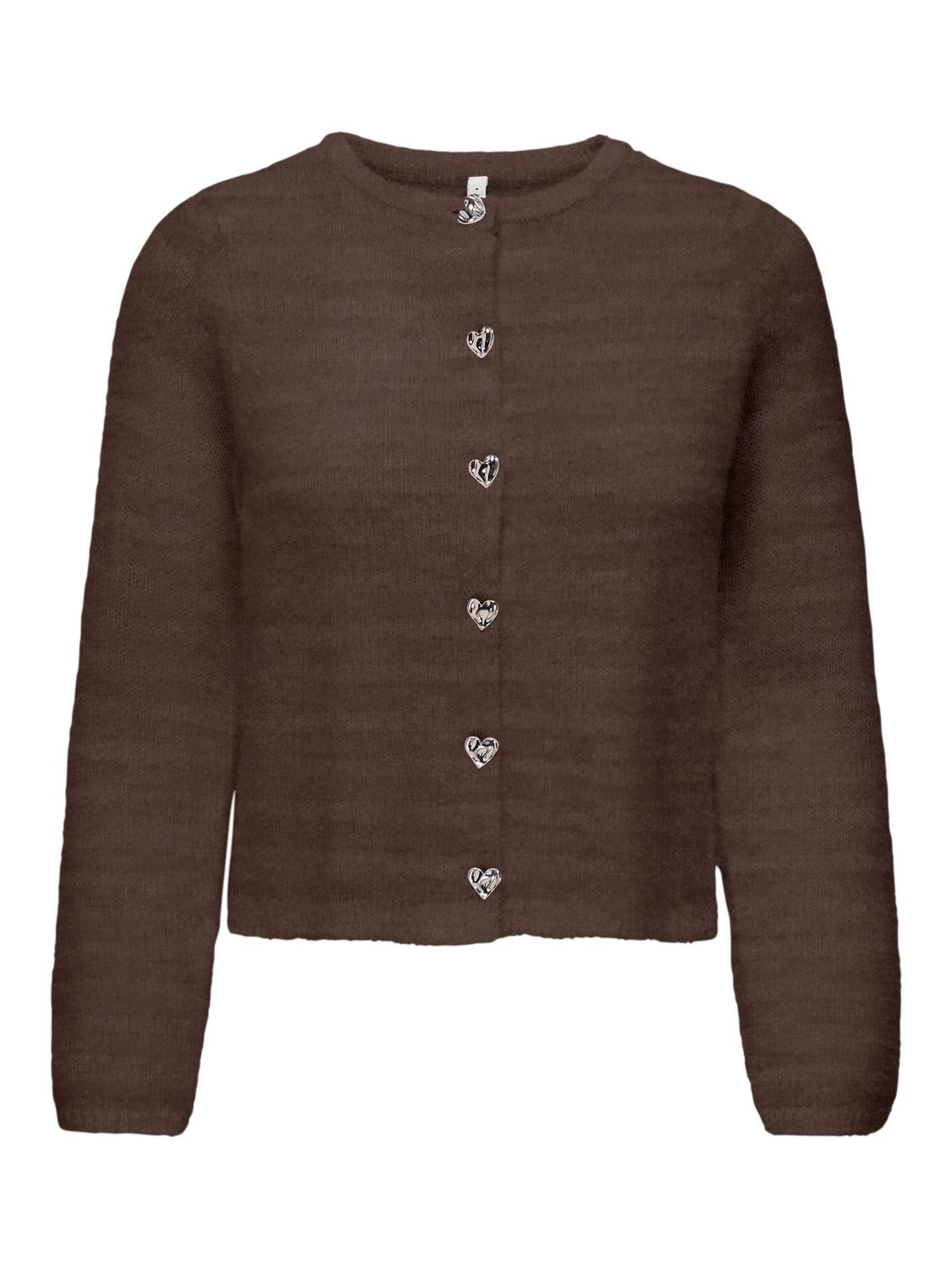 Only Cardigan tricot poilu très doux manches longues brun bouton coeur 15374812