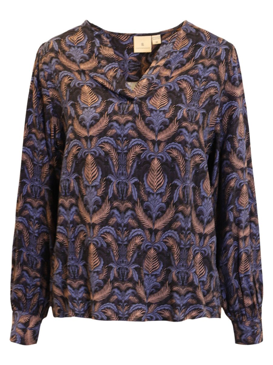 B Copenhagen Blouse marine manches longues col V imprimé feuilles 6003818460