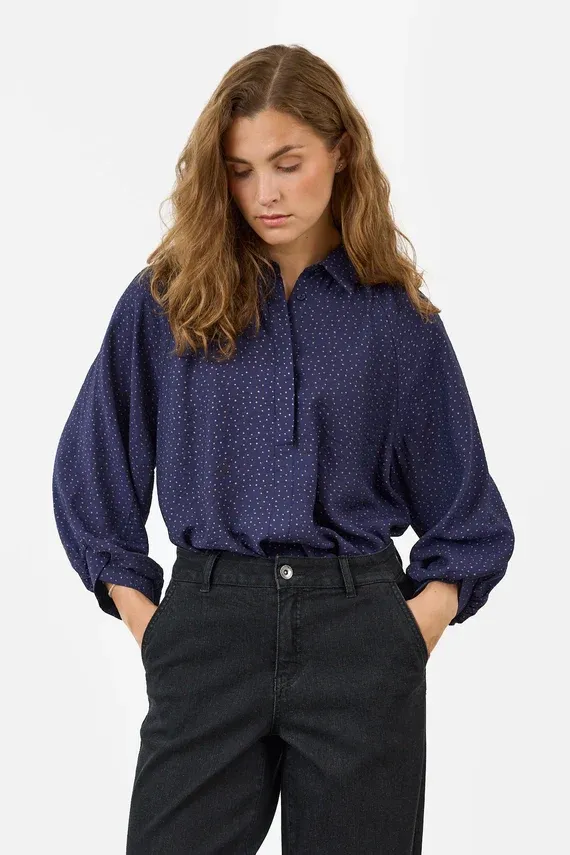 B Copenhagen Blouse marine manches 7/8 petit pois beige rosé 6004218692