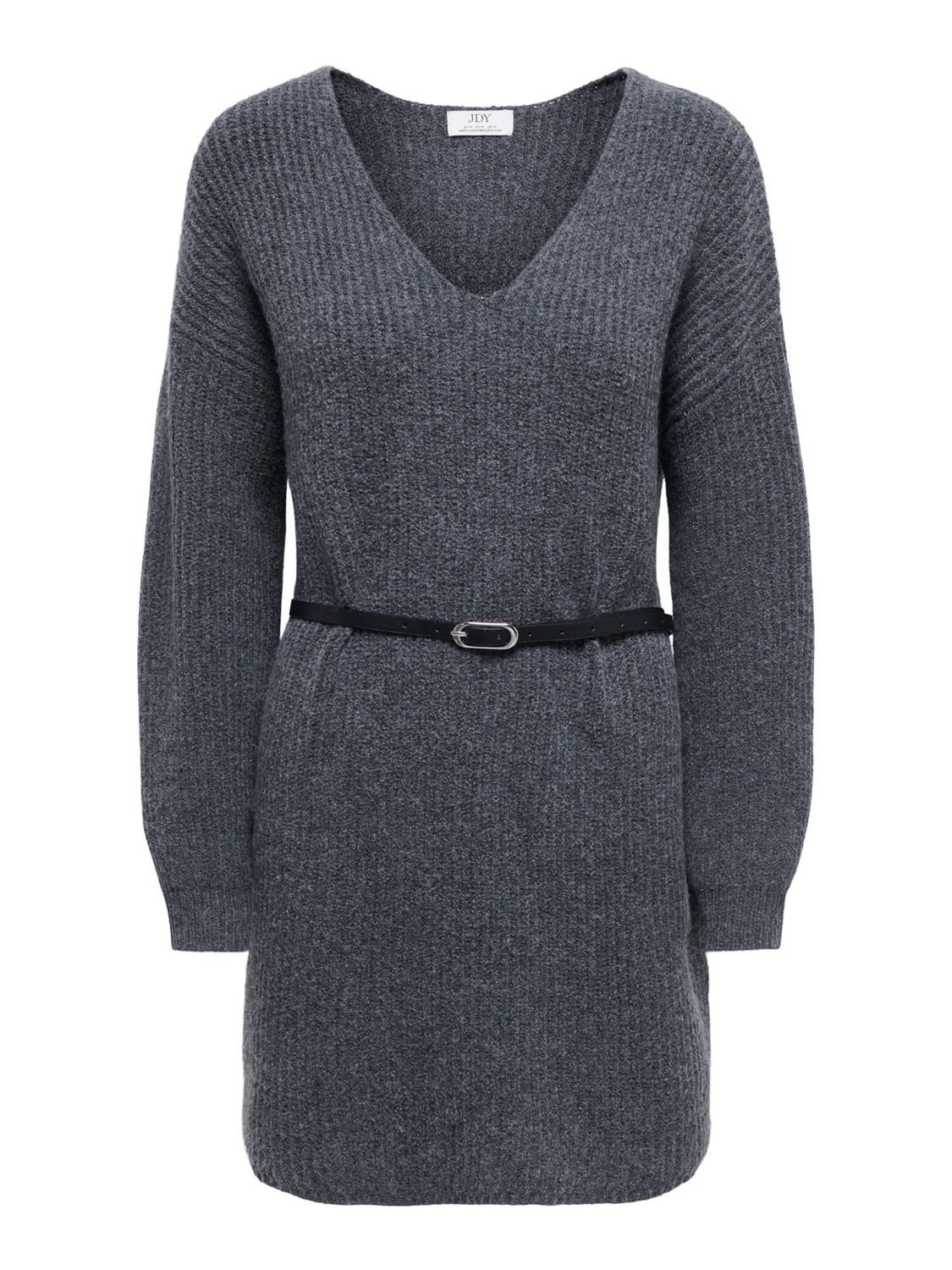 JDY Robe grise tricot manches longues col V avec ceinture 15379807