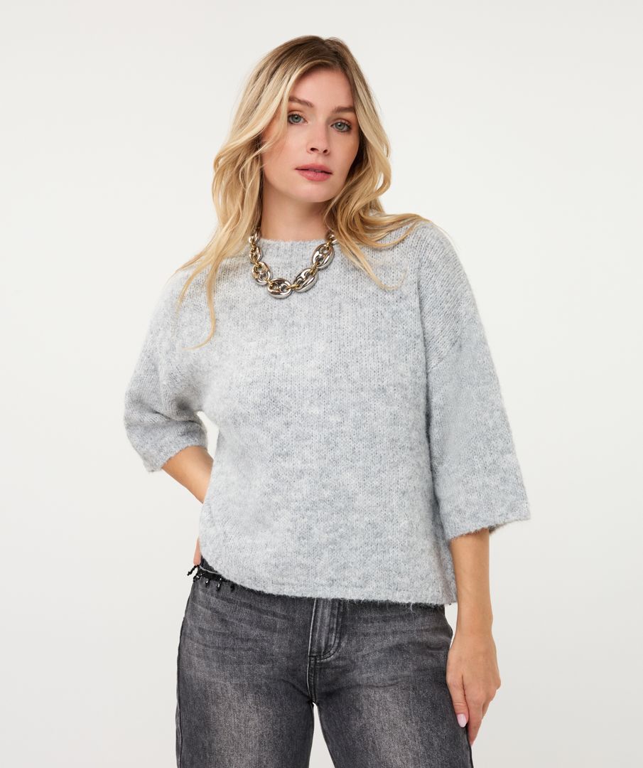 Esqualo Chandail en tricot à manches 7/8 gris mélange 2603703