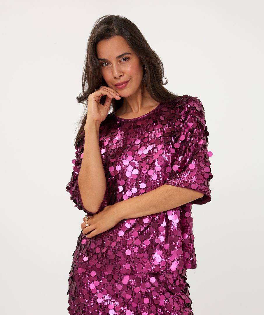 Esqualo T-shirt bordeaux texturé paillettes à effet confettis avec brillance et manches courtes sur élastiques 2608708