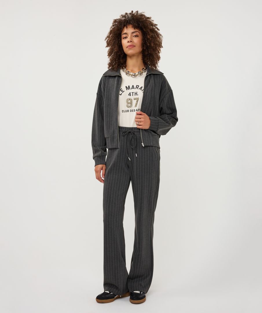 Esqualo Pantalon en modal gris charbon avec fines rayures gris pâle sur taille élastique avec cordon 2605702