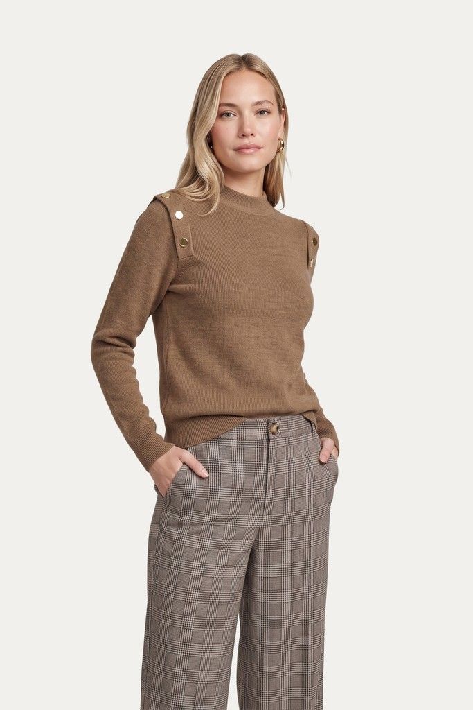 C&amp;S Chandail à manches longues beige sable avec petites épaulettes et boutons dorés 26WMC01