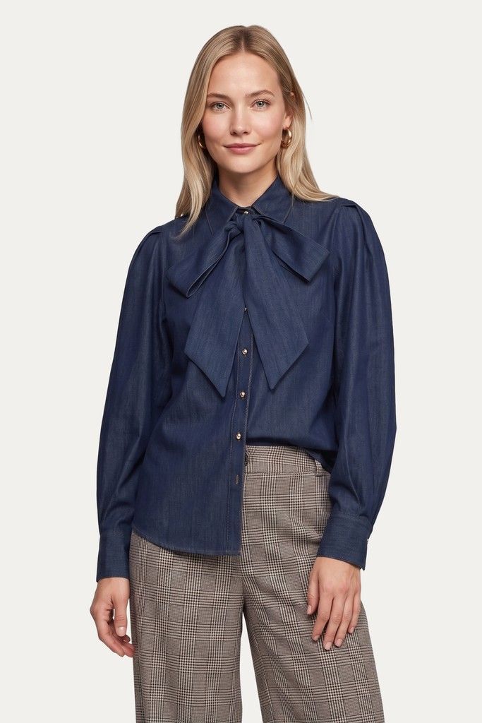 C&amp;S Chemisier en tencel bleu foncé avec boucle amovible 26WAC02