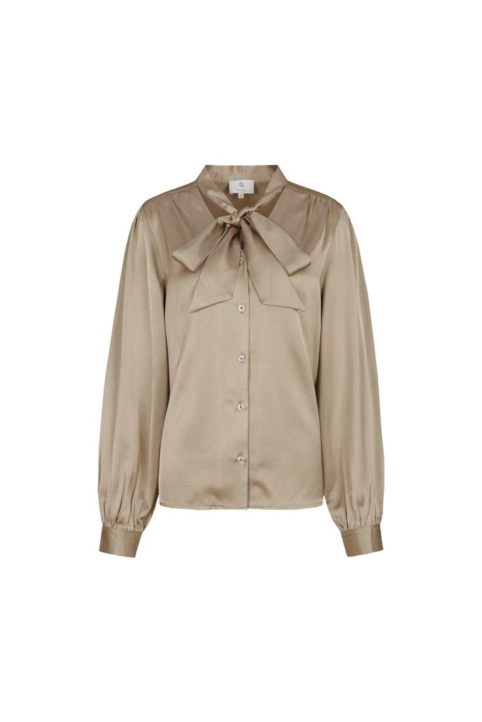 C&amp;S Chemisier en satin beige sable avec cravate 26WQH10