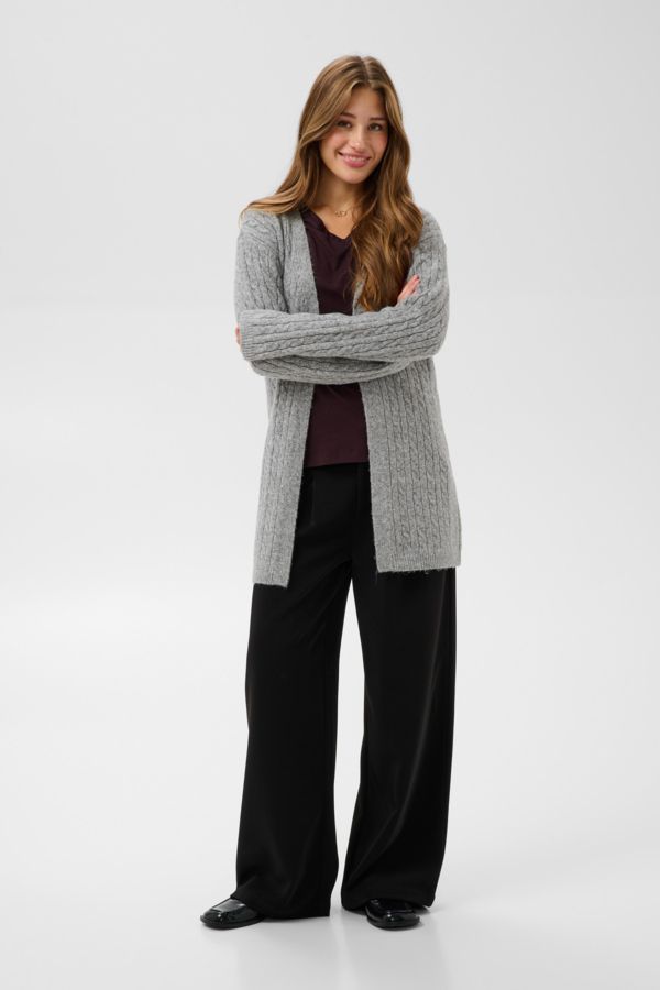 Cream Cardigan gris tricot torsadé manches longues 10615939