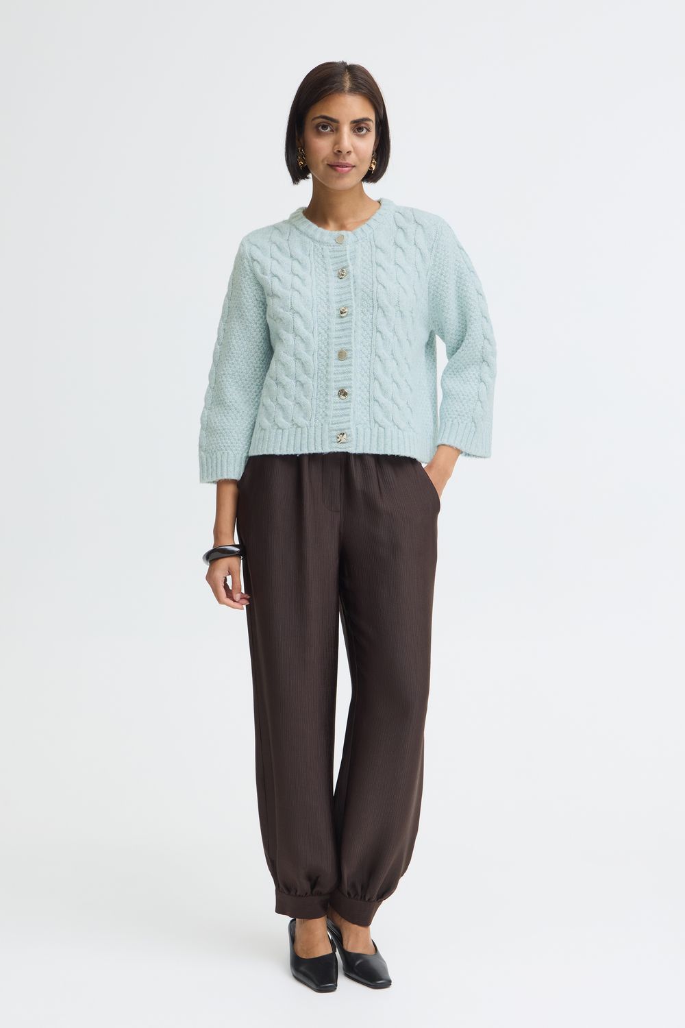 Fransa Cardigan en tricot manches longues vert/bleu mélangé avec boutons assortis 20618476