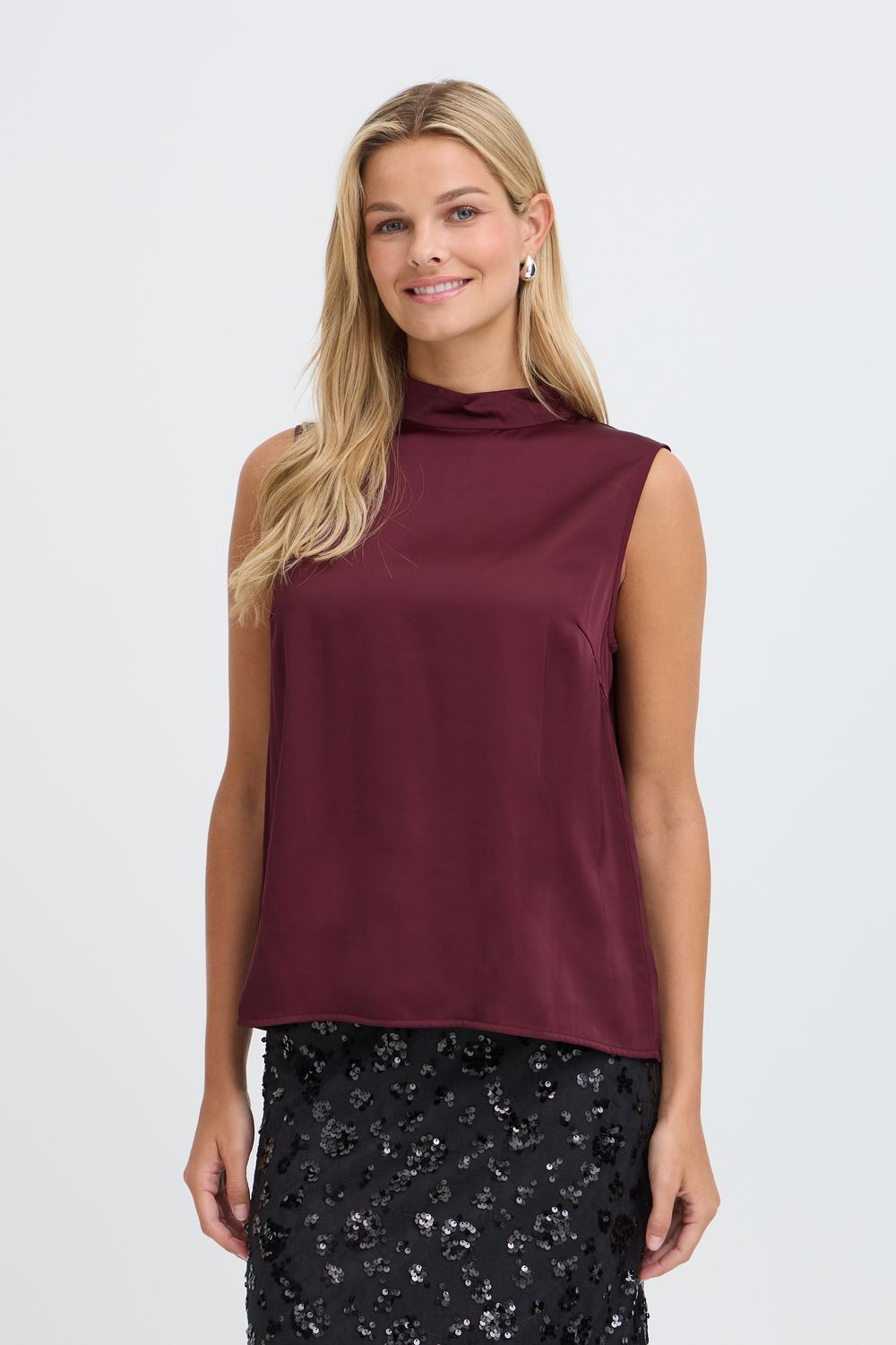 Fransa Camisole en satin couleur prune avec col montant 20618546