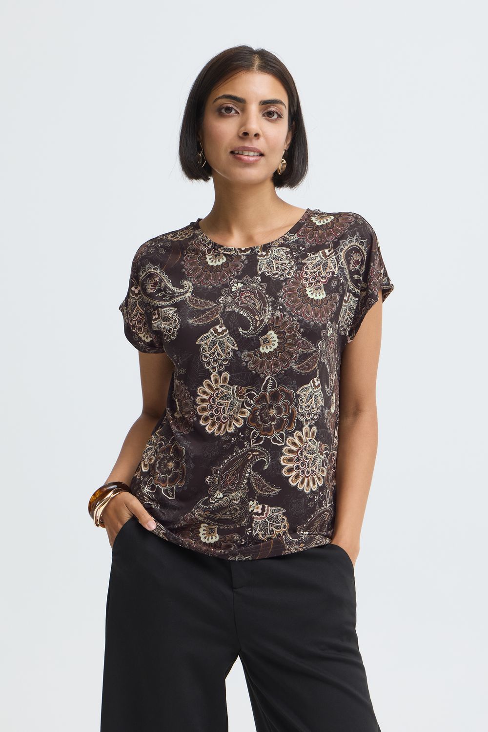 Fransa T-shirt avec imprimé paisley aux couleurs d'automne et revers à la manche 20610634
