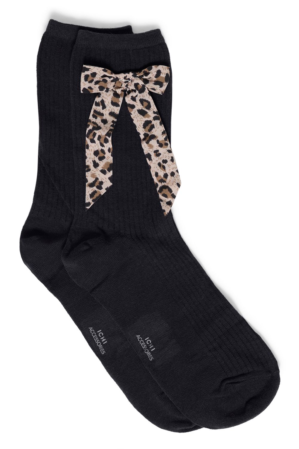 ICHI Bas noir avec boucle léopard 20127075