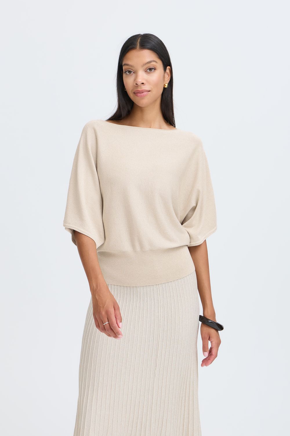 B.Young T-shirt oatmeal avec lurex manches amples et resserré au bas avec col bateau 20819750
