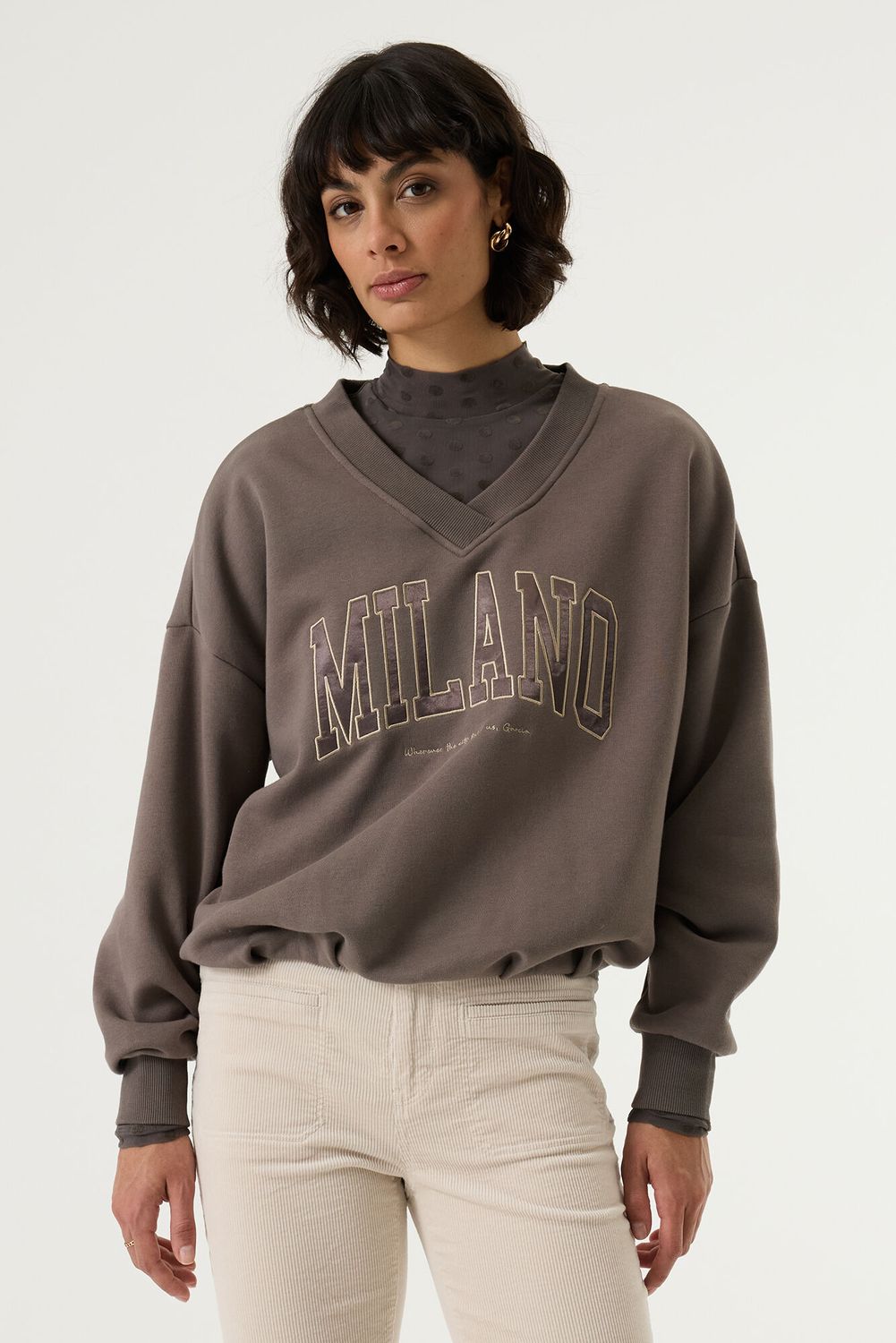 Garcia V-neck gris graphite écriture Milano V260260