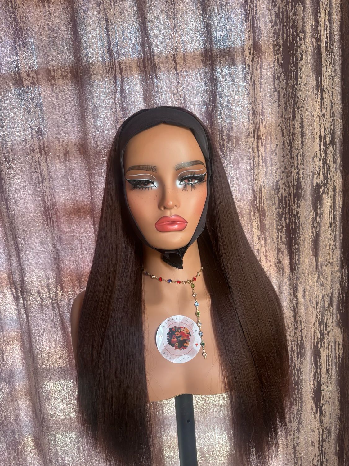 Brown Yaki Straight Headband Wig